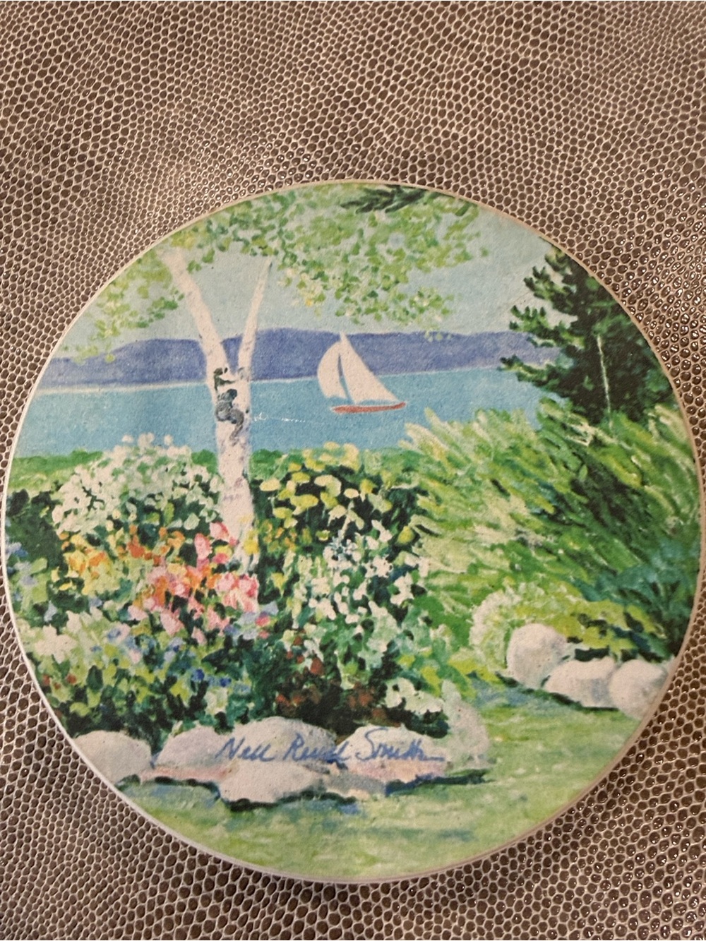 Scenic signed Coastal Floral Round Stone Coasters - Set of 4 - Picture 9 of 10